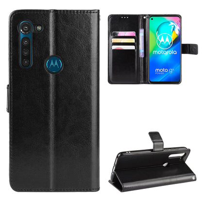 Crazy Horse Wallet Leather Cover with Strap for Motorola Moto G8 Power