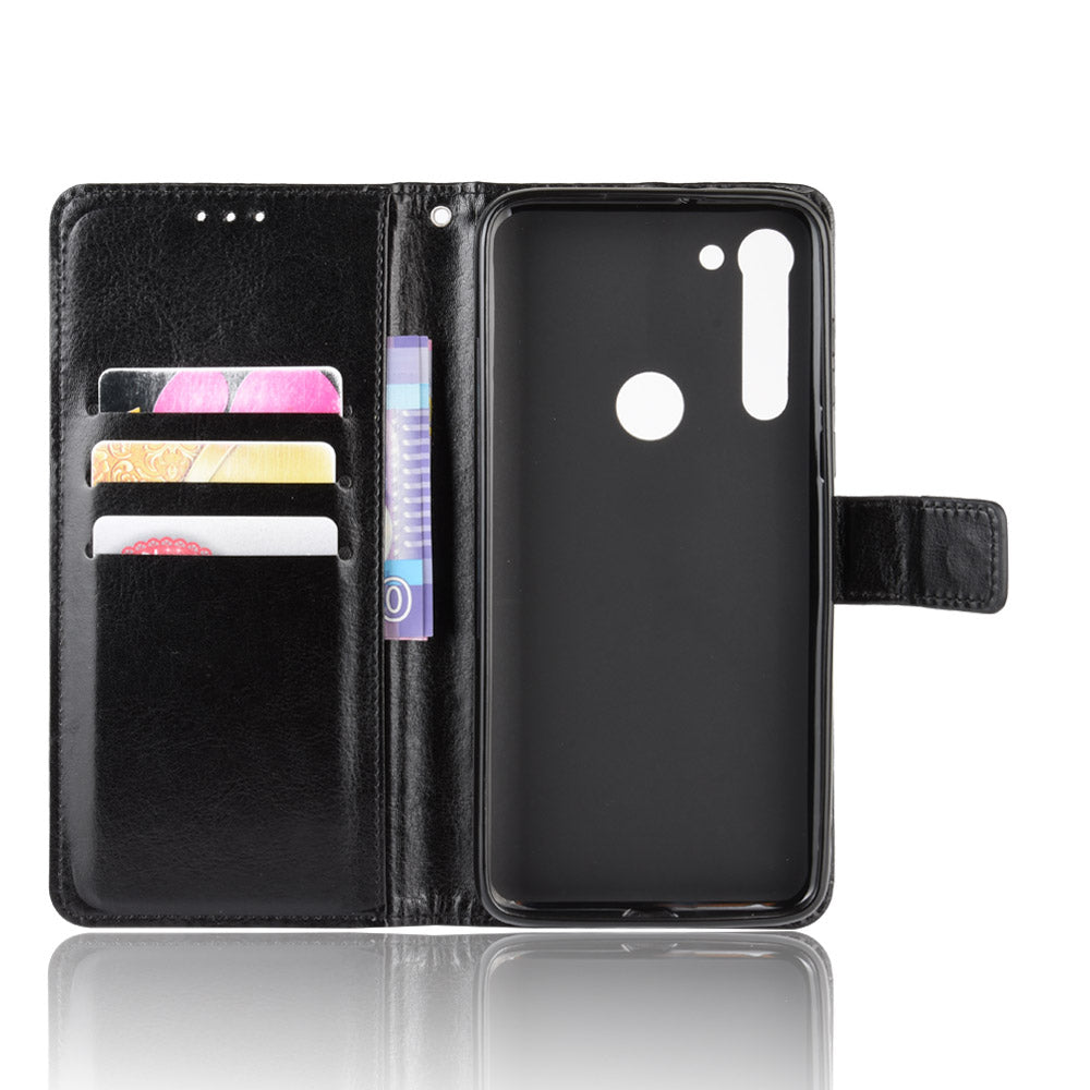 Crazy Horse Wallet Leather Cover with Strap for Motorola Moto G8 Power