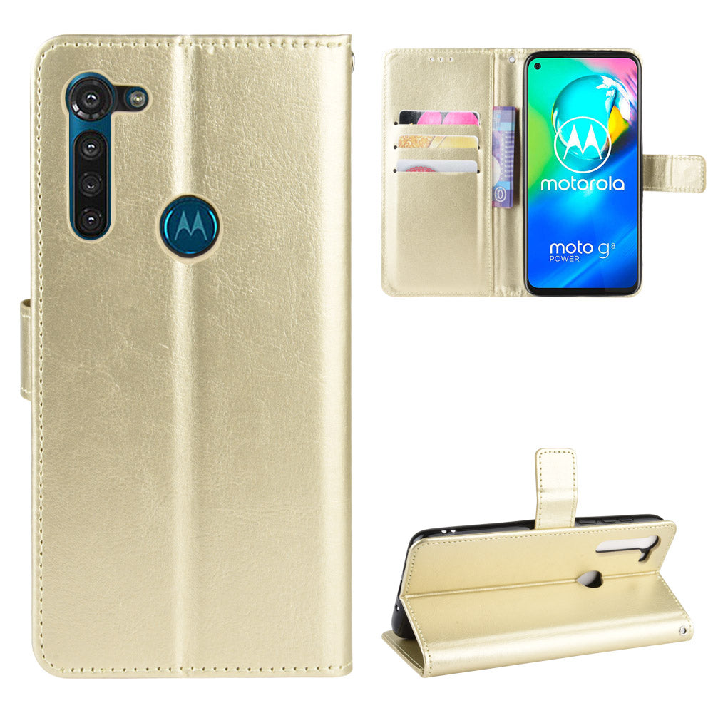 Crazy Horse Wallet Leather Cover with Strap for Motorola Moto G8 Power