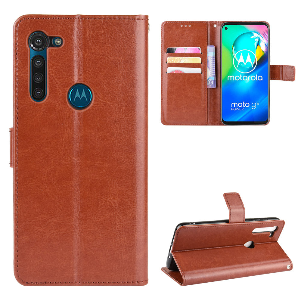 Crazy Horse Wallet Leather Cover with Strap for Motorola Moto G8 Power