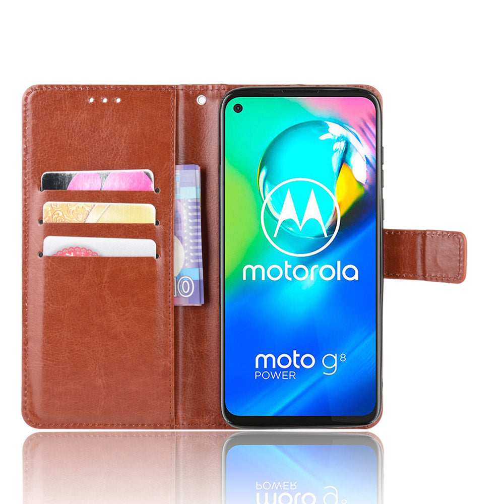 Crazy Horse Wallet Leather Cover with Strap for Motorola Moto G8 Power