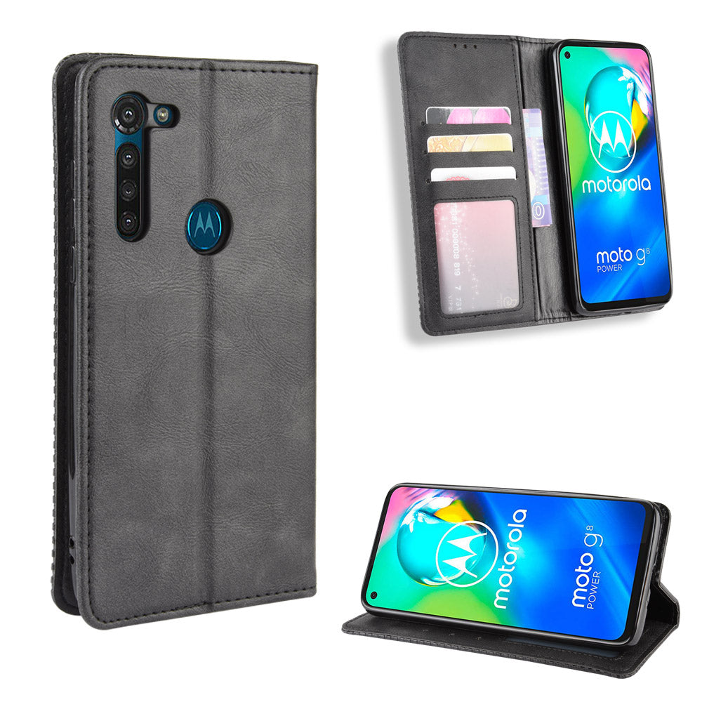 Vintage Style Magnetic Leather Wallet Phone Case for Motorola Moto G8 Power