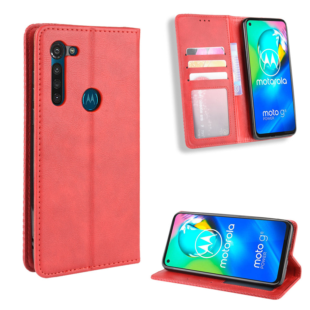 Vintage Style Magnetic Leather Wallet Phone Case for Motorola Moto G8 Power