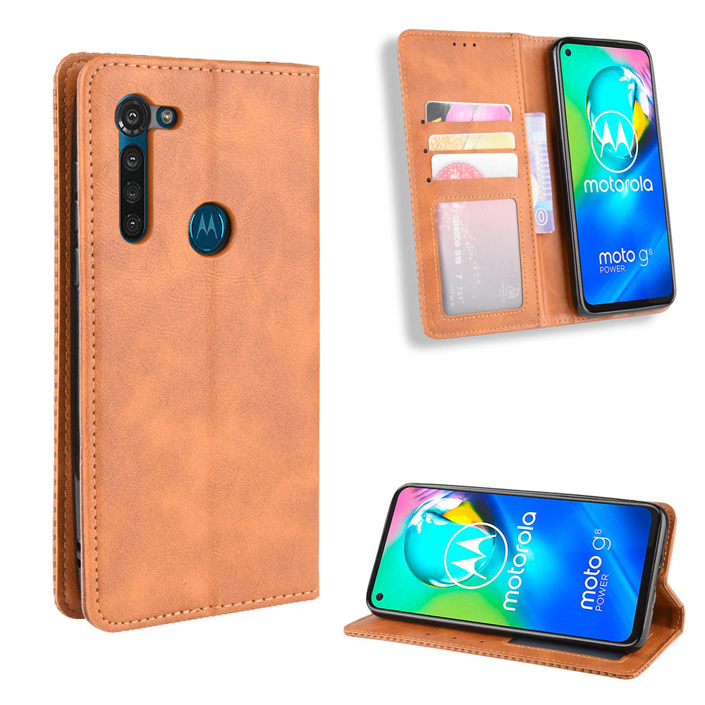 Vintage Style Magnetic Leather Wallet Phone Case for Motorola Moto G8 Power