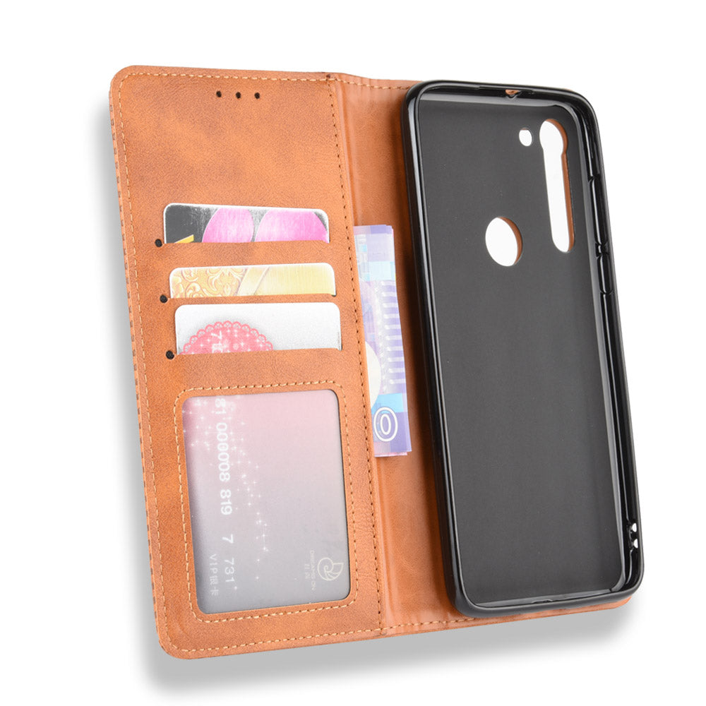 Vintage Style Magnetic Leather Wallet Phone Case for Motorola Moto G8 Power