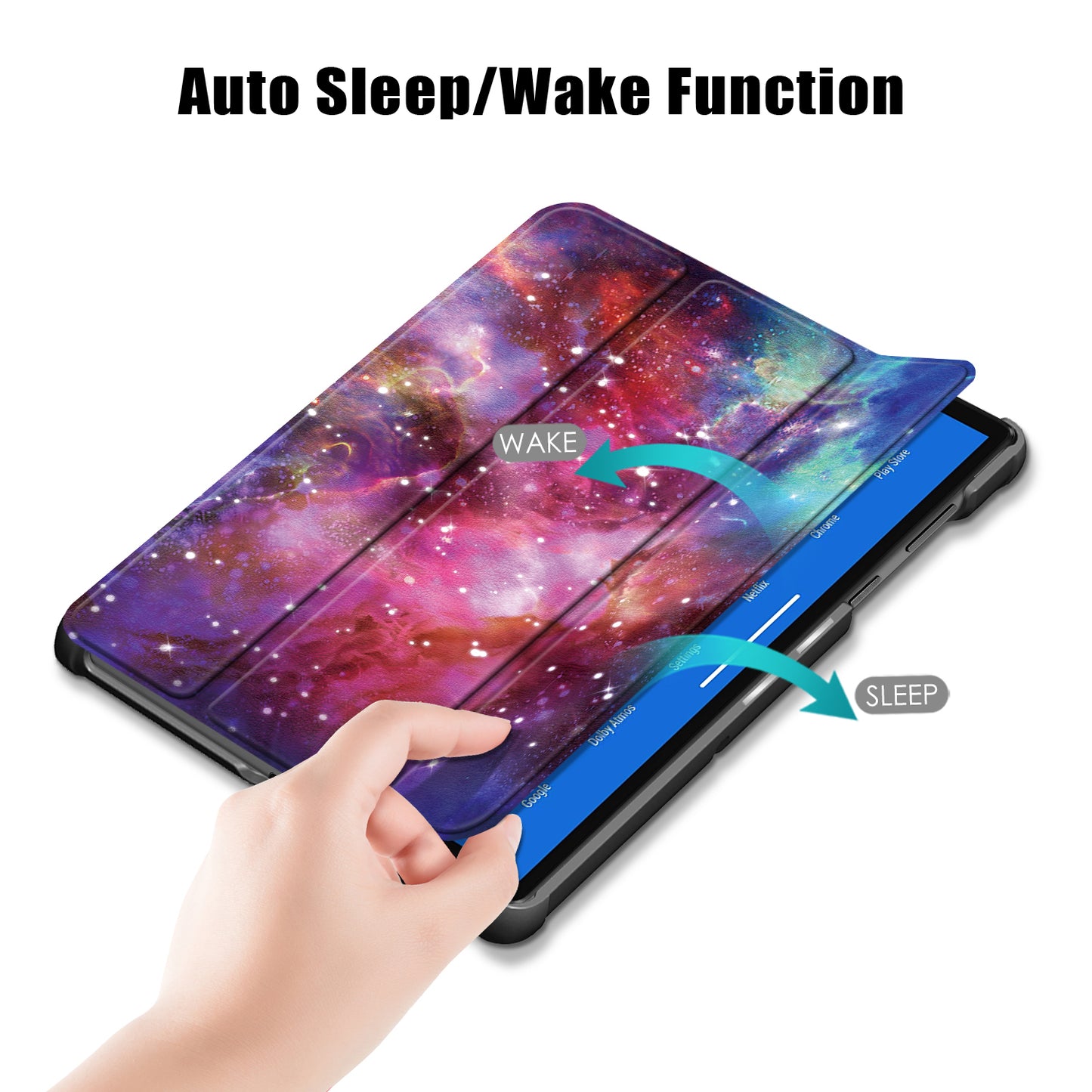 Pattern Printing Leather Smart Case Dual-Angle Tri-fold Stand Auto-Wake/Sleep Tablet Cover for Lenovo Smart Tab M10 FHD Plus/Tab M10 Plus TB-X606F