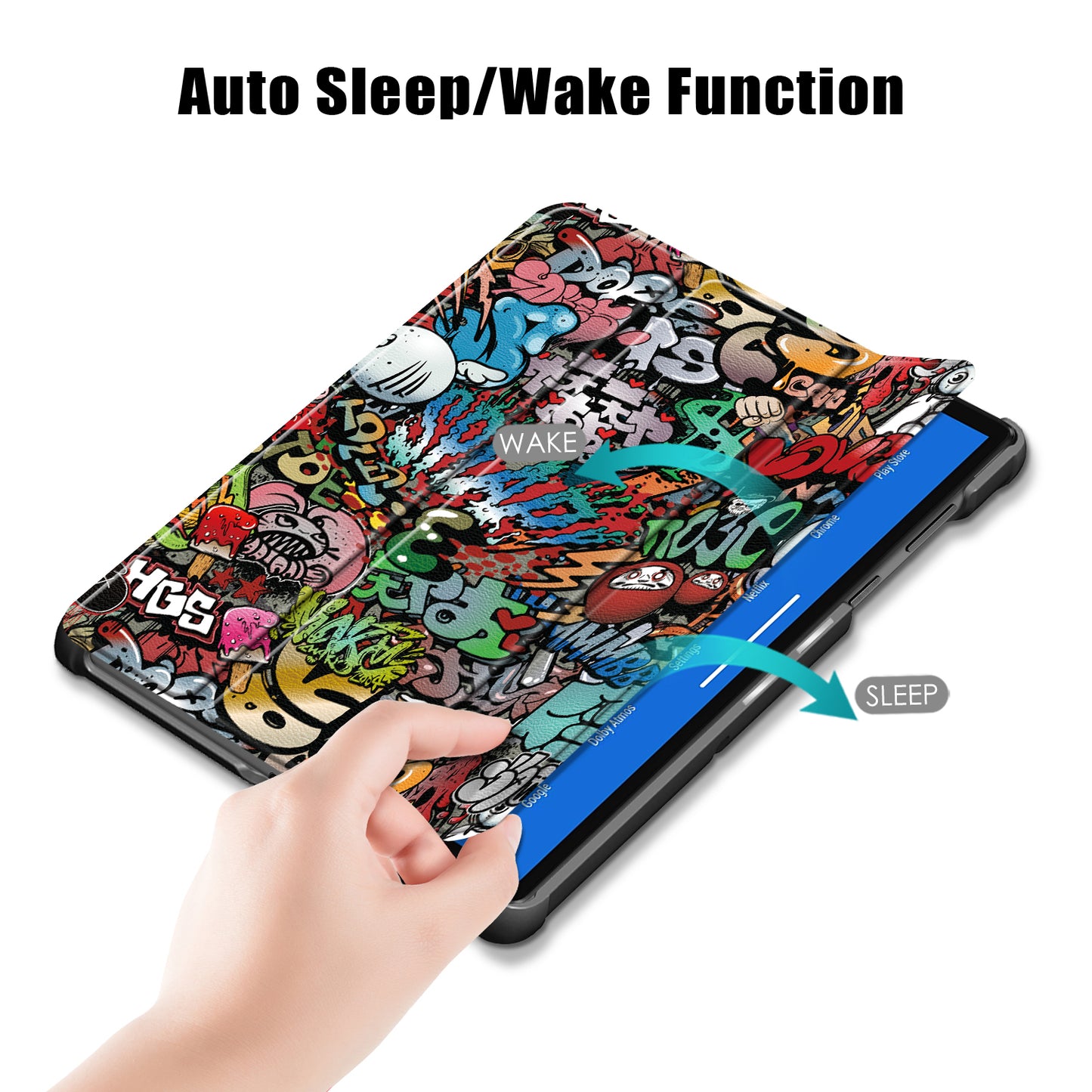 Pattern Printing Leather Smart Case Dual-Angle Tri-fold Stand Auto-Wake/Sleep Tablet Cover for Lenovo Smart Tab M10 FHD Plus/Tab M10 Plus TB-X606F