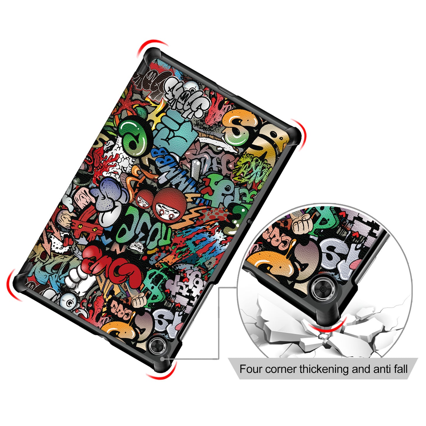 Pattern Printing Leather Smart Case Dual-Angle Tri-fold Stand Auto-Wake/Sleep Tablet Cover for Lenovo Smart Tab M10 FHD Plus/Tab M10 Plus TB-X606F