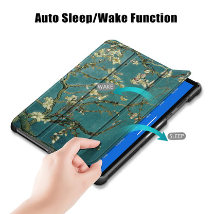 Pattern Printing Leather Smart Case Dual-Angle Tri-fold Stand Auto-Wake/Sleep Tablet Cover for Lenovo Smart Tab M10 FHD Plus/Tab M10 Plus TB-X606F