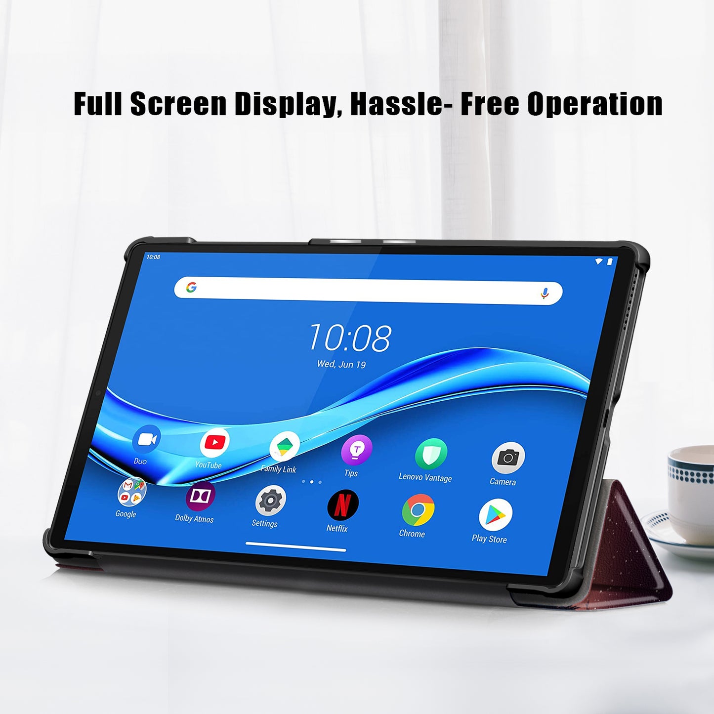 Pattern Printing Leather Smart Case Dual-Angle Tri-fold Stand Auto-Wake/Sleep Tablet Cover for Lenovo Smart Tab M10 FHD Plus/Tab M10 Plus TB-X606F