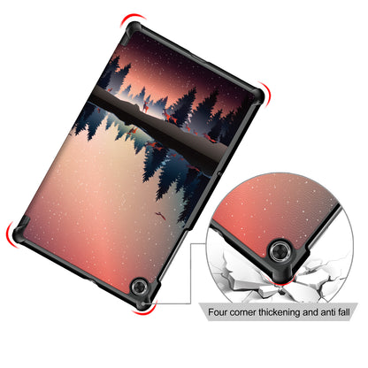 Pattern Printing Leather Smart Case Dual-Angle Tri-fold Stand Auto-Wake/Sleep Tablet Cover for Lenovo Smart Tab M10 FHD Plus/Tab M10 Plus TB-X606F