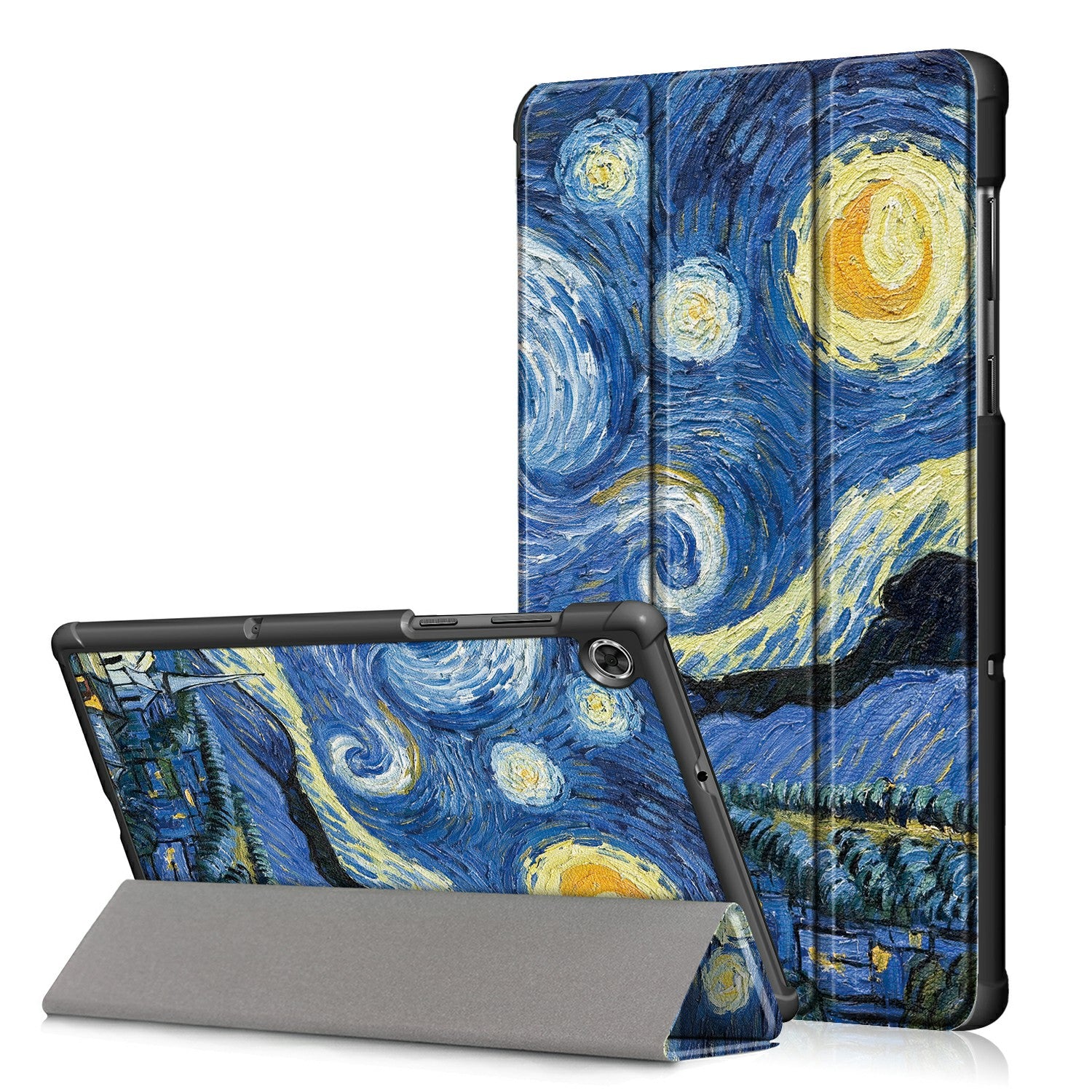 Pattern Printing Leather Smart Case Dual-Angle Tri-fold Stand Auto-Wake/Sleep Tablet Cover for Lenovo Smart Tab M10 FHD Plus/Tab M10 Plus TB-X606F