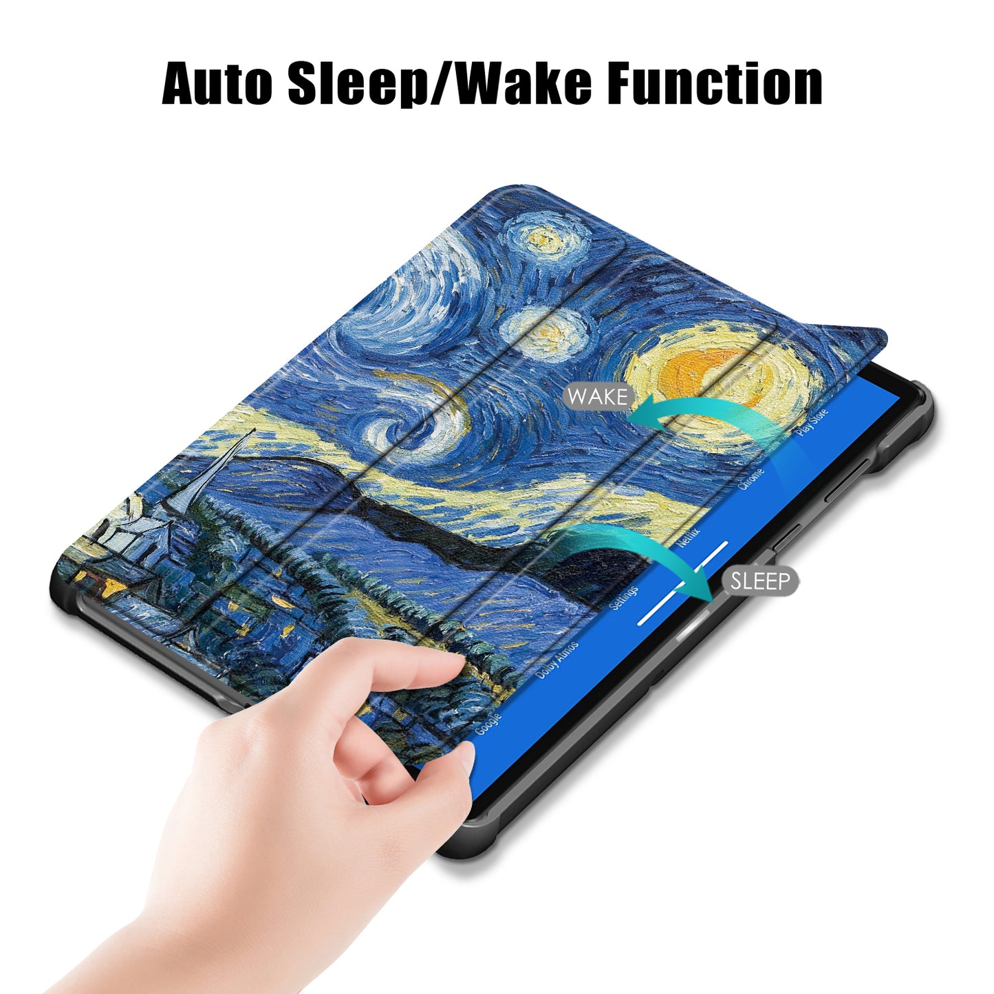 Pattern Printing Leather Smart Case Dual-Angle Tri-fold Stand Auto-Wake/Sleep Tablet Cover for Lenovo Smart Tab M10 FHD Plus/Tab M10 Plus TB-X606F