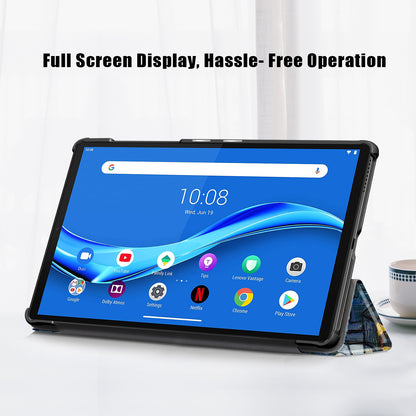 Pattern Printing Leather Smart Case Dual-Angle Tri-fold Stand Auto-Wake/Sleep Tablet Cover for Lenovo Smart Tab M10 FHD Plus/Tab M10 Plus TB-X606F