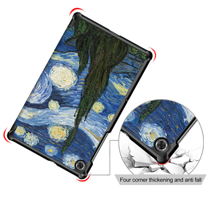 Pattern Printing Leather Smart Case Dual-Angle Tri-fold Stand Auto-Wake/Sleep Tablet Cover for Lenovo Smart Tab M10 FHD Plus/Tab M10 Plus TB-X606F