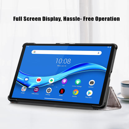 Pattern Printing Leather Smart Case Dual-Angle Tri-fold Stand Auto-Wake/Sleep Tablet Cover for Lenovo Smart Tab M10 FHD Plus/Tab M10 Plus TB-X606F