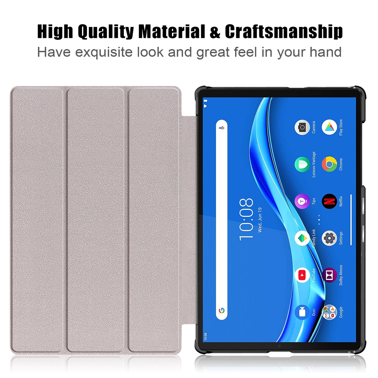 Pattern Printing Leather Smart Case Dual-Angle Tri-fold Stand Auto-Wake/Sleep Tablet Cover for Lenovo Smart Tab M10 FHD Plus/Tab M10 Plus TB-X606F