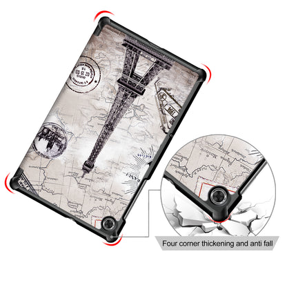 Pattern Printing Leather Smart Case Dual-Angle Tri-fold Stand Auto-Wake/Sleep Tablet Cover for Lenovo Smart Tab M10 FHD Plus/Tab M10 Plus TB-X606F