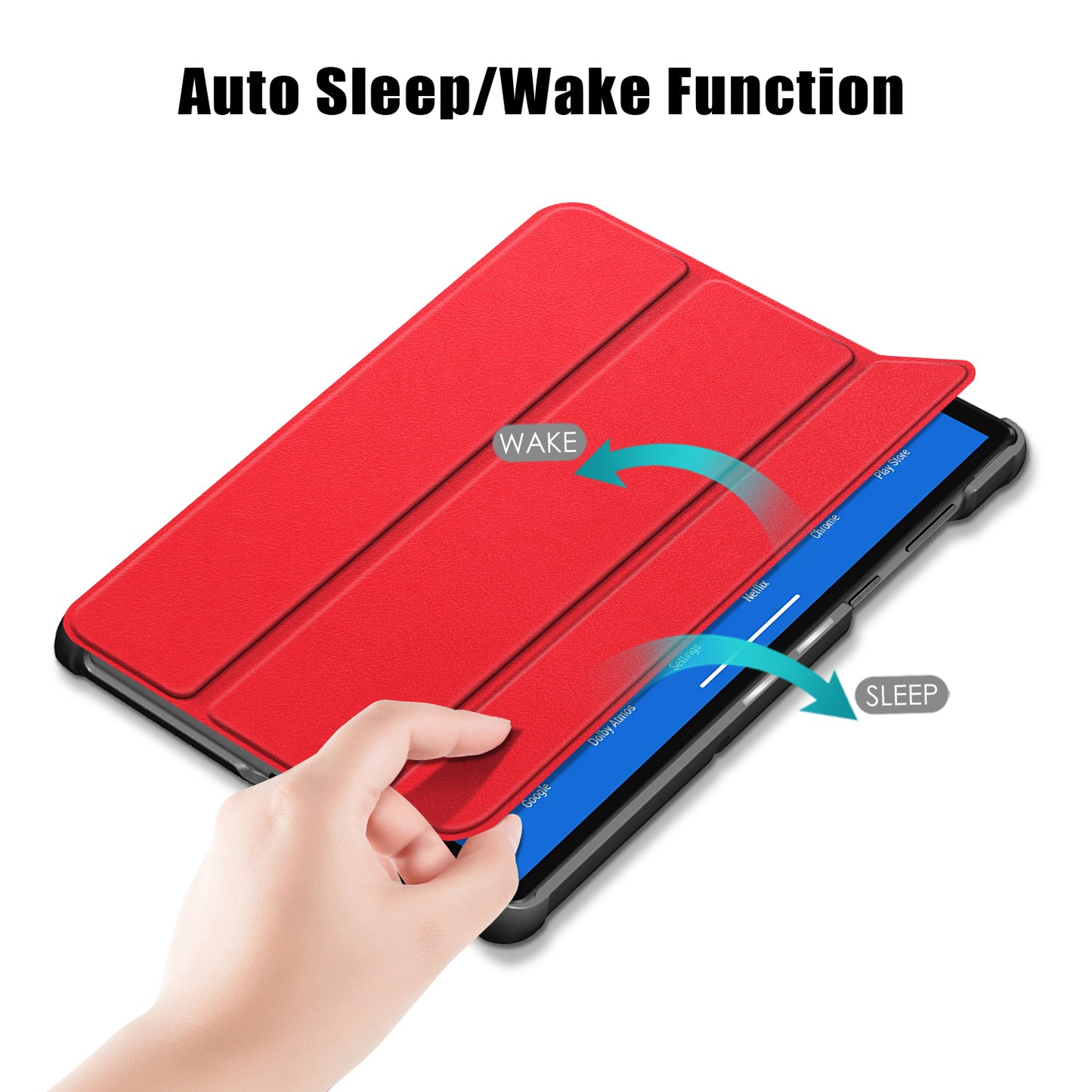 Textured Leather Tri-fold Stand Case Auto-Wake/Sleep Smart Tablet Cover Ultra Slim for Lenovo Smart Tab M10 FHD Plus/Tab M10 Plus TB-X606F