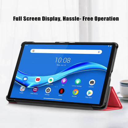 Textured Leather Tri-fold Stand Case Auto-Wake/Sleep Smart Tablet Cover Ultra Slim for Lenovo Smart Tab M10 FHD Plus/Tab M10 Plus TB-X606F