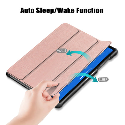 Textured Leather Tri-fold Stand Case Auto-Wake/Sleep Smart Tablet Cover Ultra Slim for Lenovo Smart Tab M10 FHD Plus/Tab M10 Plus TB-X606F