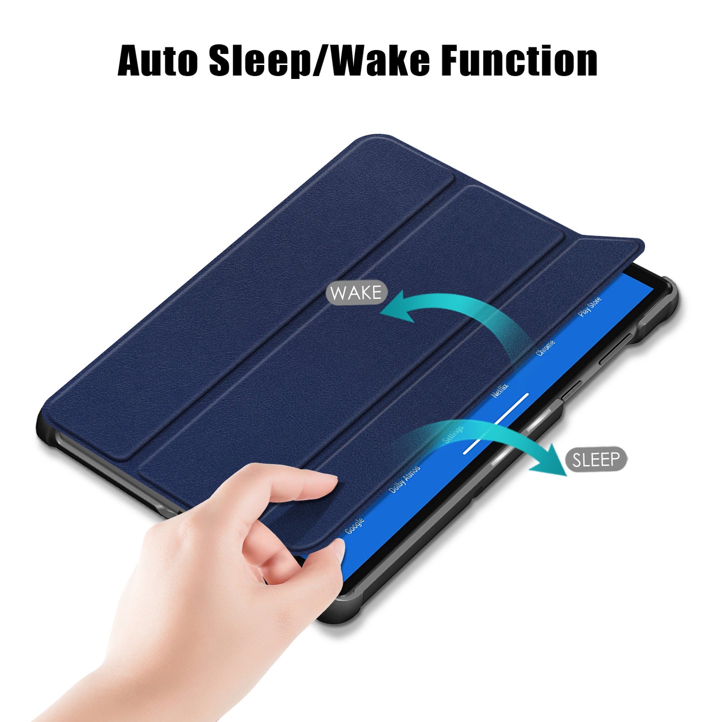 Textured Leather Tri-fold Stand Case Auto-Wake/Sleep Smart Tablet Cover Ultra Slim for Lenovo Smart Tab M10 FHD Plus/Tab M10 Plus TB-X606F