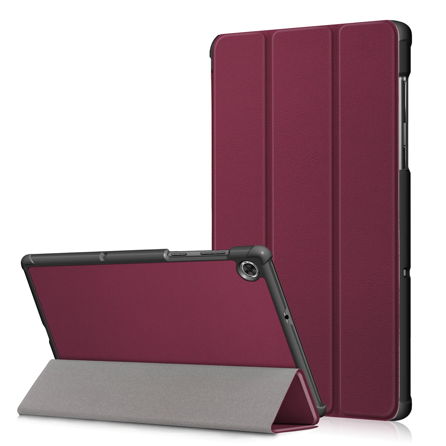 Textured Leather Tri-fold Stand Case Auto-Wake/Sleep Smart Tablet Cover Ultra Slim for Lenovo Smart Tab M10 FHD Plus/Tab M10 Plus TB-X606F