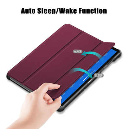 Textured Leather Tri-fold Stand Case Auto-Wake/Sleep Smart Tablet Cover Ultra Slim for Lenovo Smart Tab M10 FHD Plus/Tab M10 Plus TB-X606F