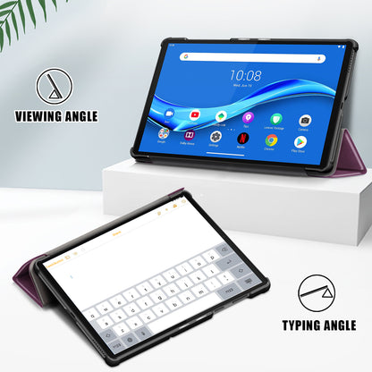 Textured Leather Tri-fold Stand Case Auto-Wake/Sleep Smart Tablet Cover Ultra Slim for Lenovo Smart Tab M10 FHD Plus/Tab M10 Plus TB-X606F