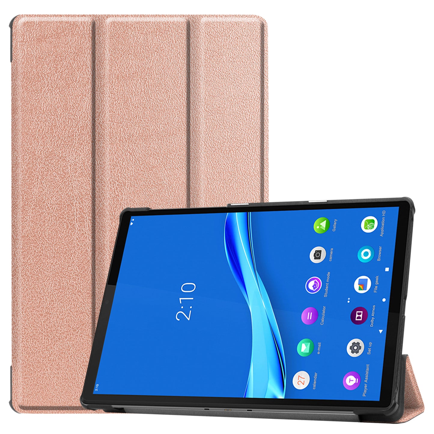 Tri-fold Leather Stand Case Textured PU Leather + PC Full Protective Tablet Case for Lenovo Tab M10 Plus TB-X606F