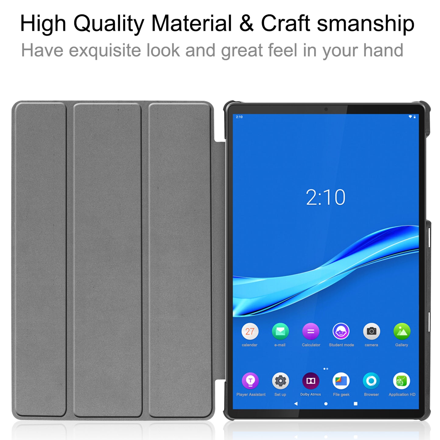 Tri-fold Leather Stand Case Textured PU Leather + PC Full Protective Tablet Case for Lenovo Tab M10 Plus TB-X606F