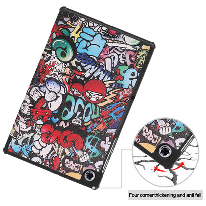 Pattern Printing Tri-fold Leather Stand Case Anti-scratch Shockproof Tablet Cover Shell for Lenovo Tab M10 Plus TB-X606F