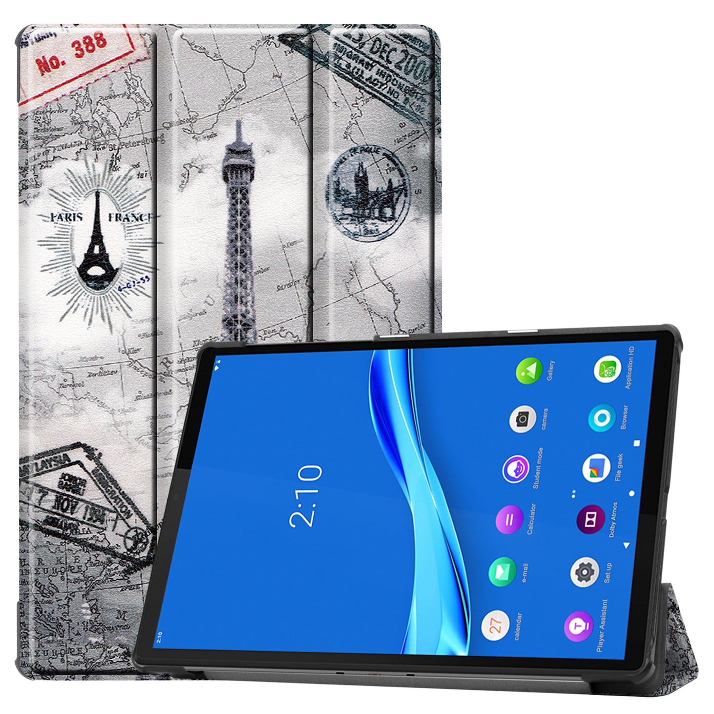 Pattern Printing Tri-fold Leather Stand Case Anti-scratch Shockproof Tablet Cover Shell for Lenovo Tab M10 Plus TB-X606F