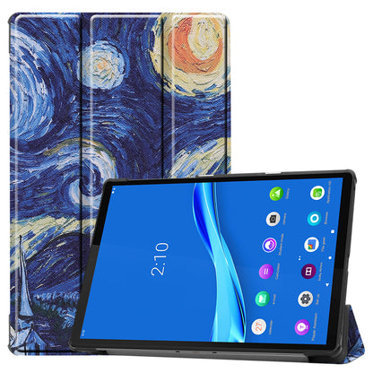 Pattern Printing Tri-fold Leather Stand Case Anti-scratch Shockproof Tablet Cover Shell for Lenovo Tab M10 Plus TB-X606F