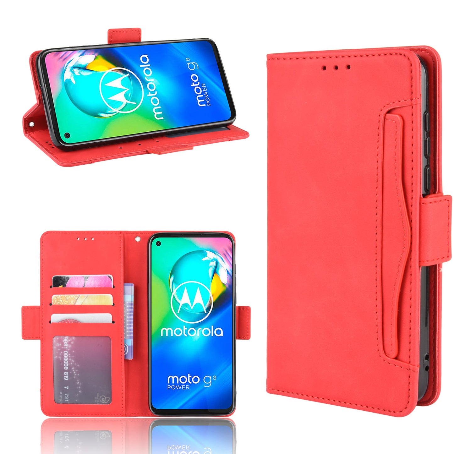 Wallet Stand Flip Leather Phone Cover with Multiple Card Slots for Motorola Moto G8