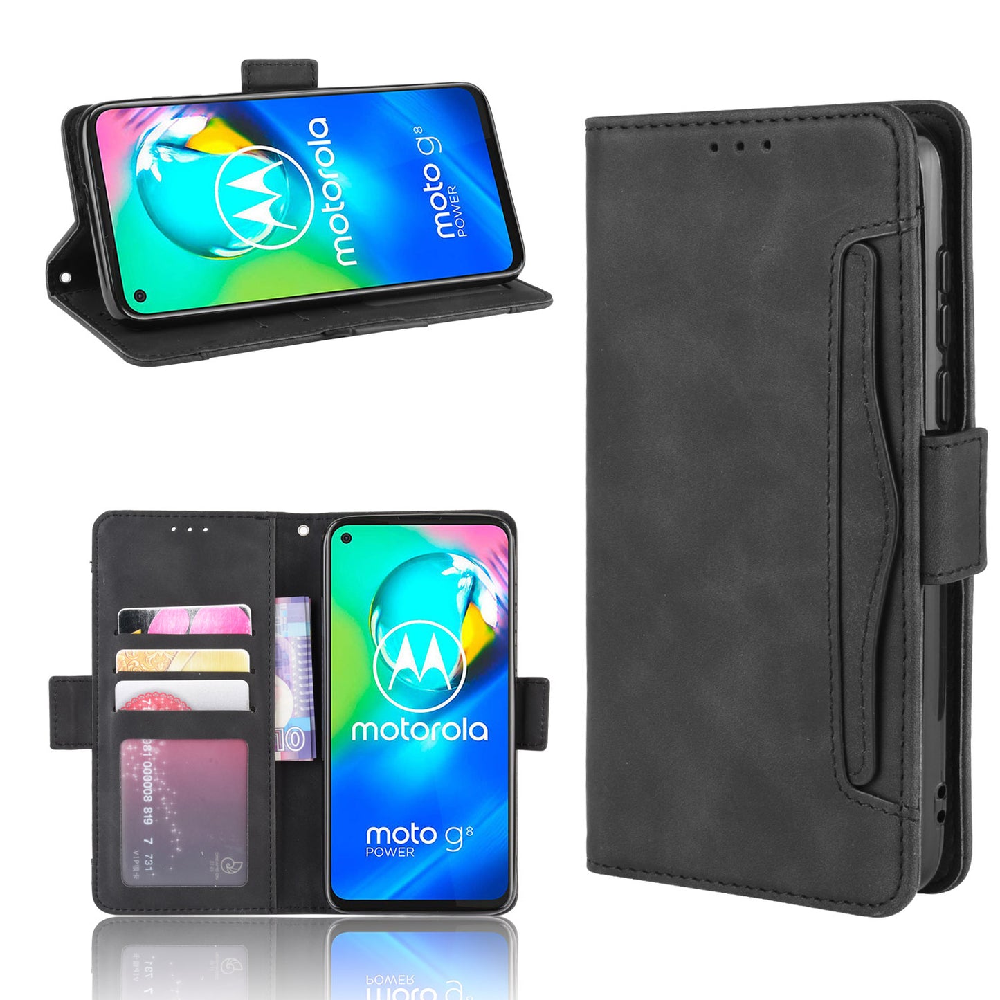 Wallet Stand Flip Leather Phone Cover with Multiple Card Slots for Motorola Moto G8