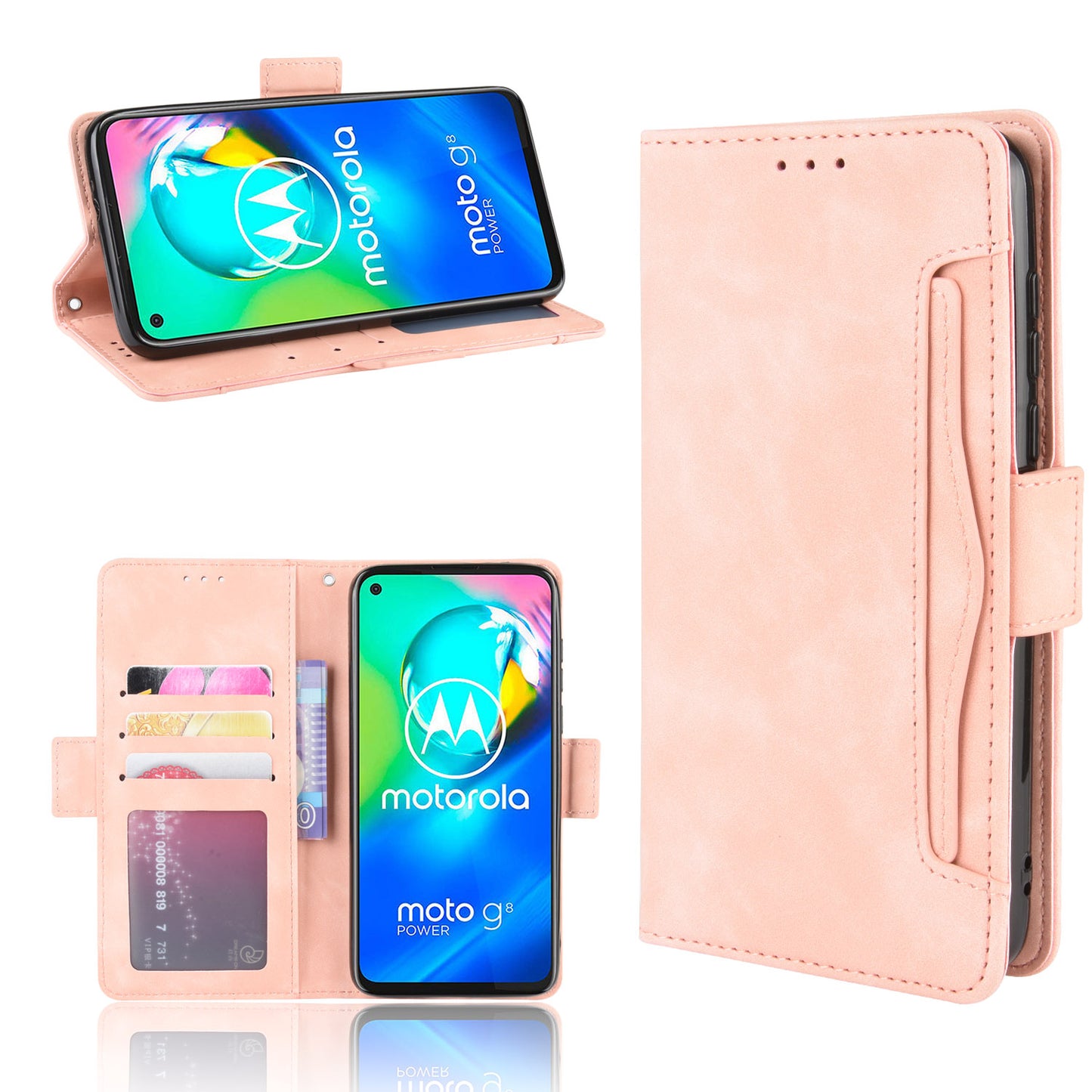 Wallet Stand Flip Leather Phone Cover with Multiple Card Slots for Motorola Moto G8