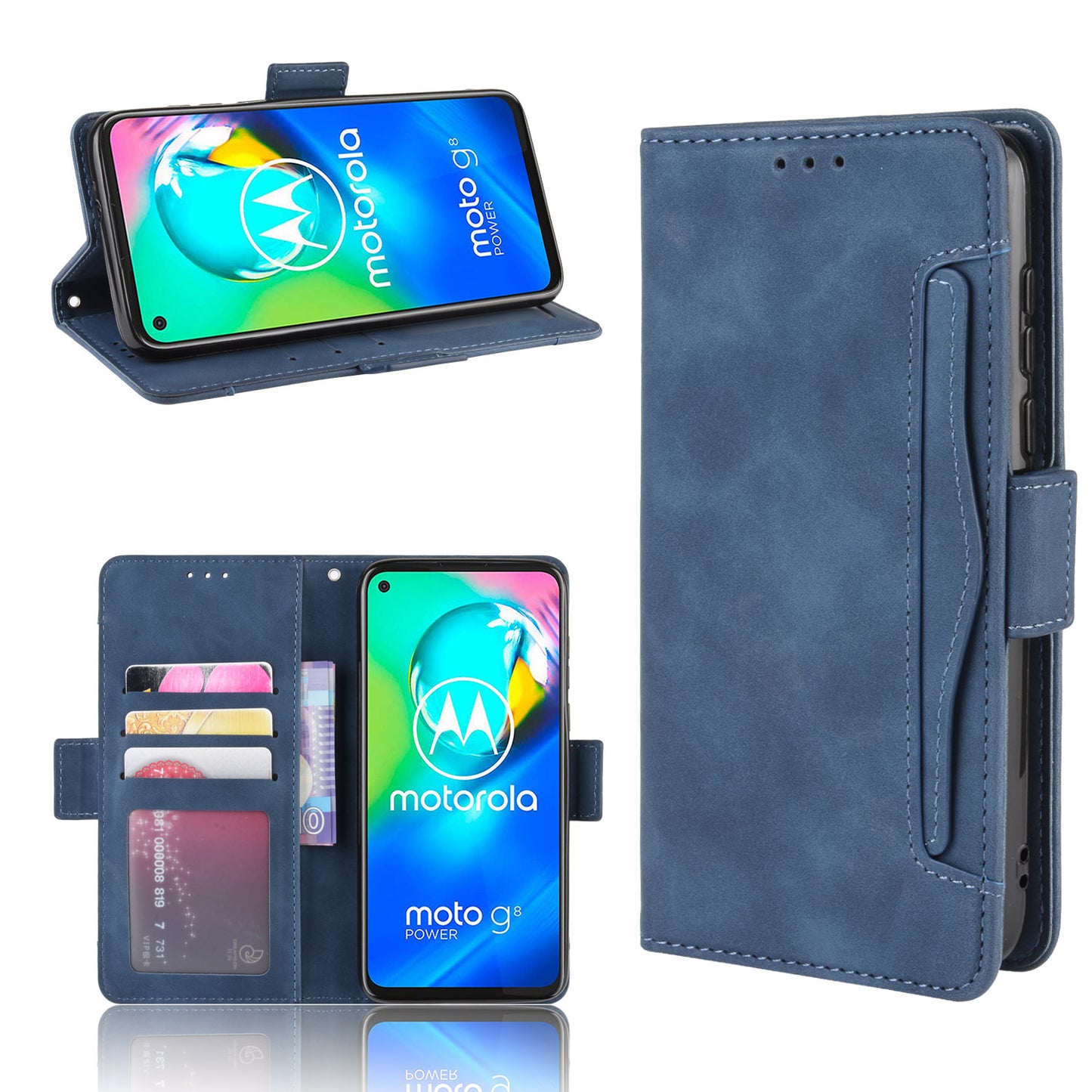 Wallet Stand Flip Leather Phone Cover with Multiple Card Slots for Motorola Moto G8