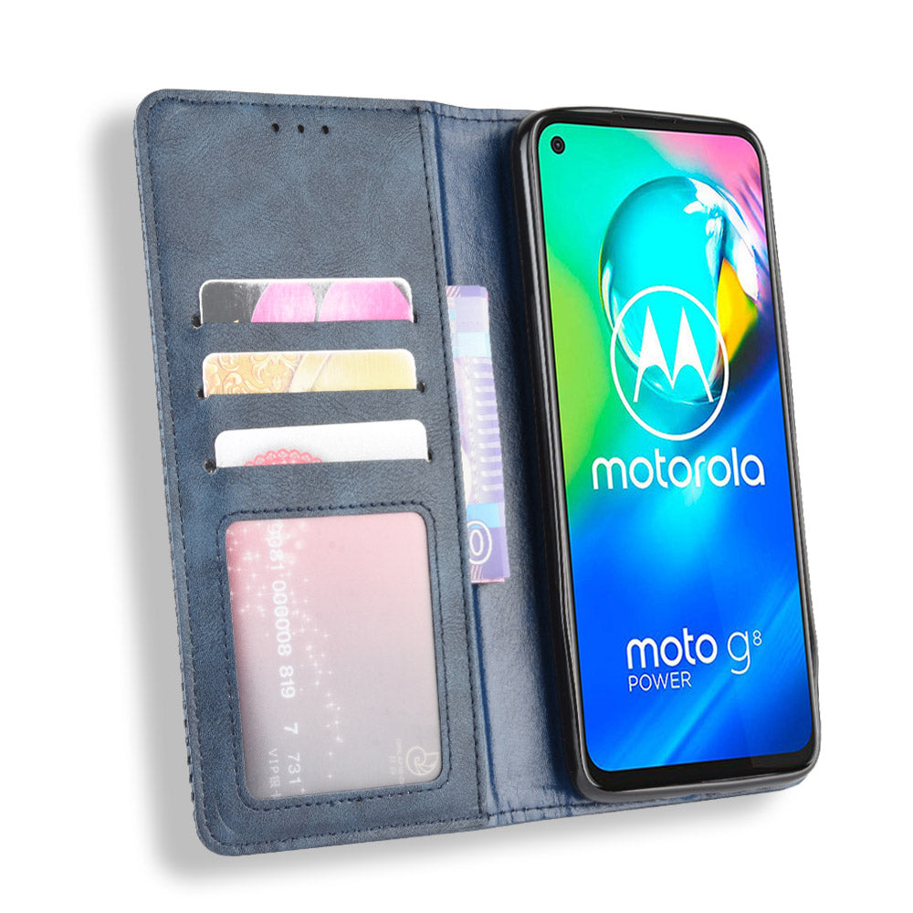 Retro Magnetic Leather Wallet Phone Cover for Motorola Moto G8