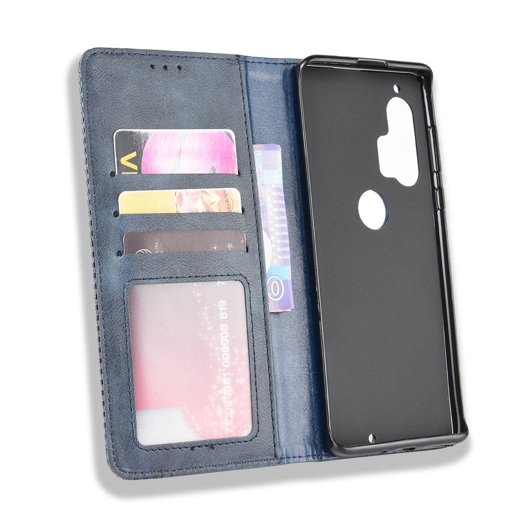 Retro Magnetic Leather Wallet Phone Cover for Motorola Edge Plus