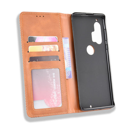 Retro Magnetic Leather Wallet Phone Cover for Motorola Edge Plus