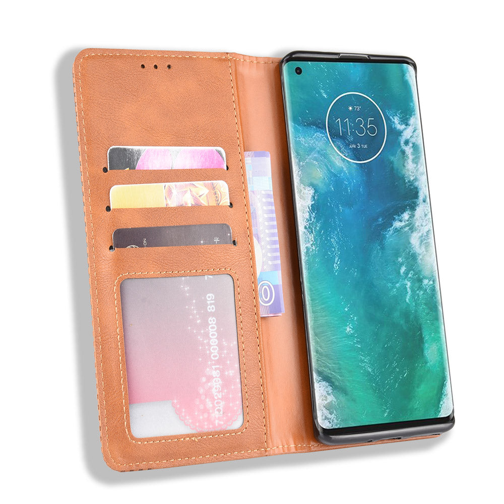 Retro Magnetic Leather Wallet Phone Cover for Motorola Edge Plus