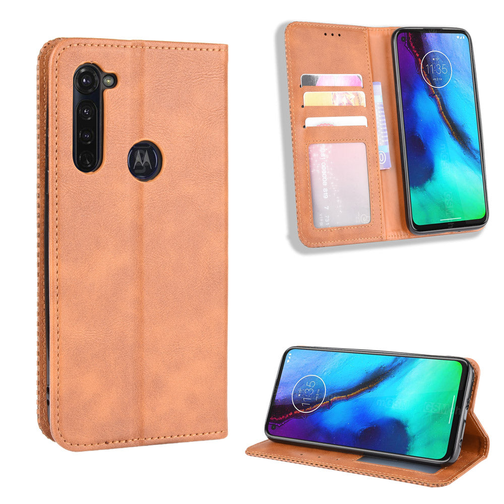 Auto-absorbed Retro Leather Wallet Protector Case for Motorola Moto G Stylus / G Pro