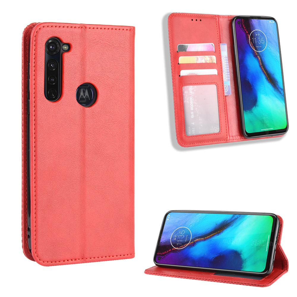 Auto-absorbed Retro Leather Wallet Protector Case for Motorola Moto G Stylus / G Pro