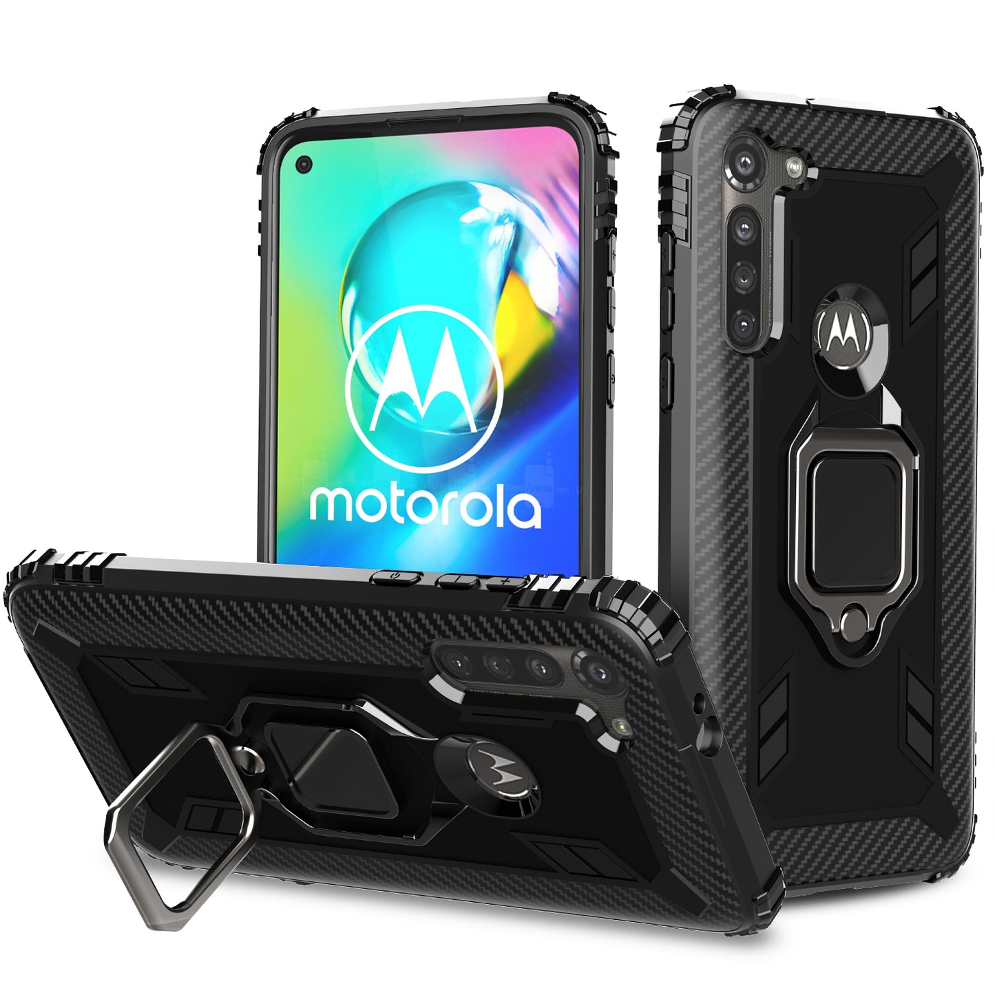 Finger Ring Kickstand Drop-proof TPU Protective Cover for Motorola Moto G8 Power