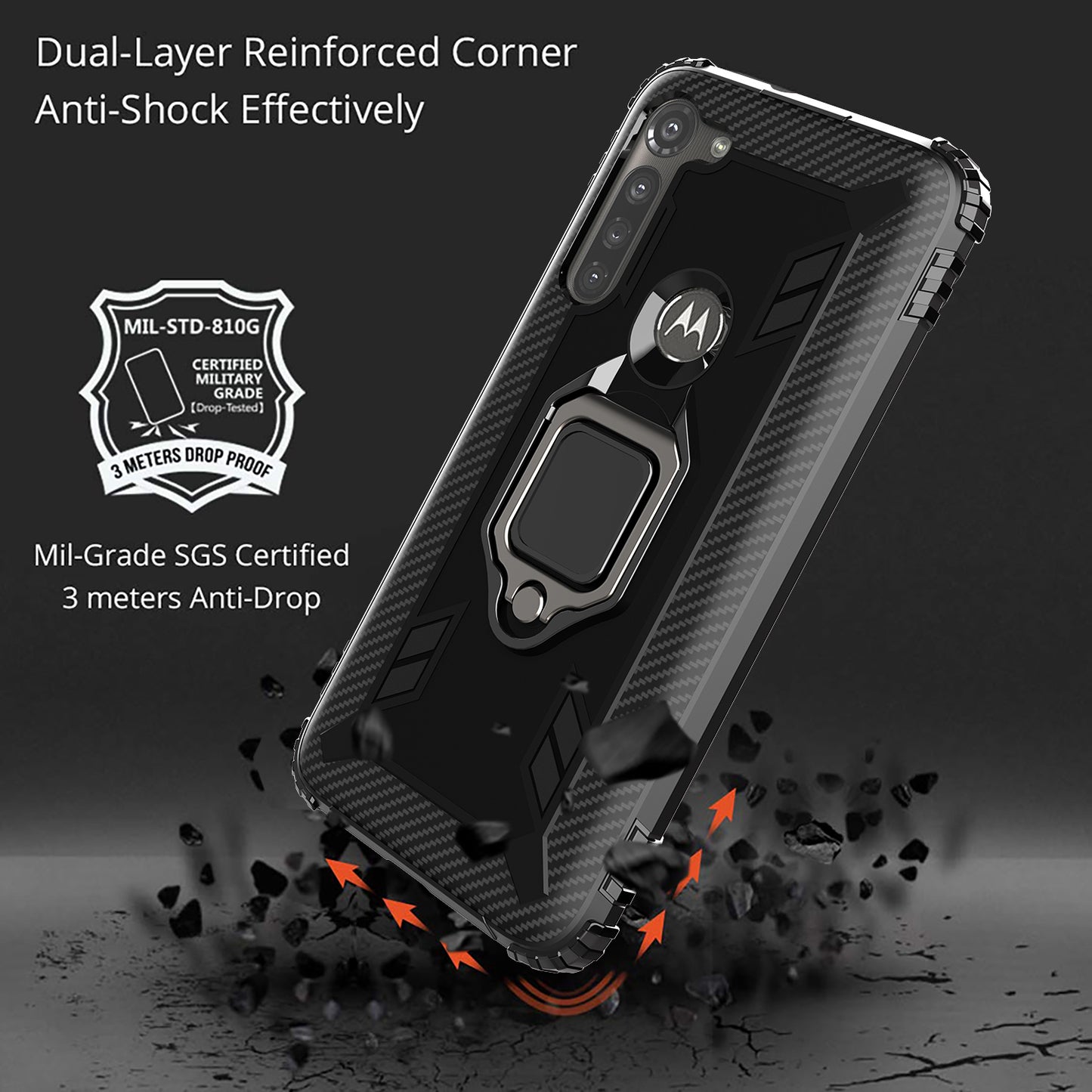 Finger Ring Kickstand Drop-proof TPU Protective Cover for Motorola Moto G8 Power