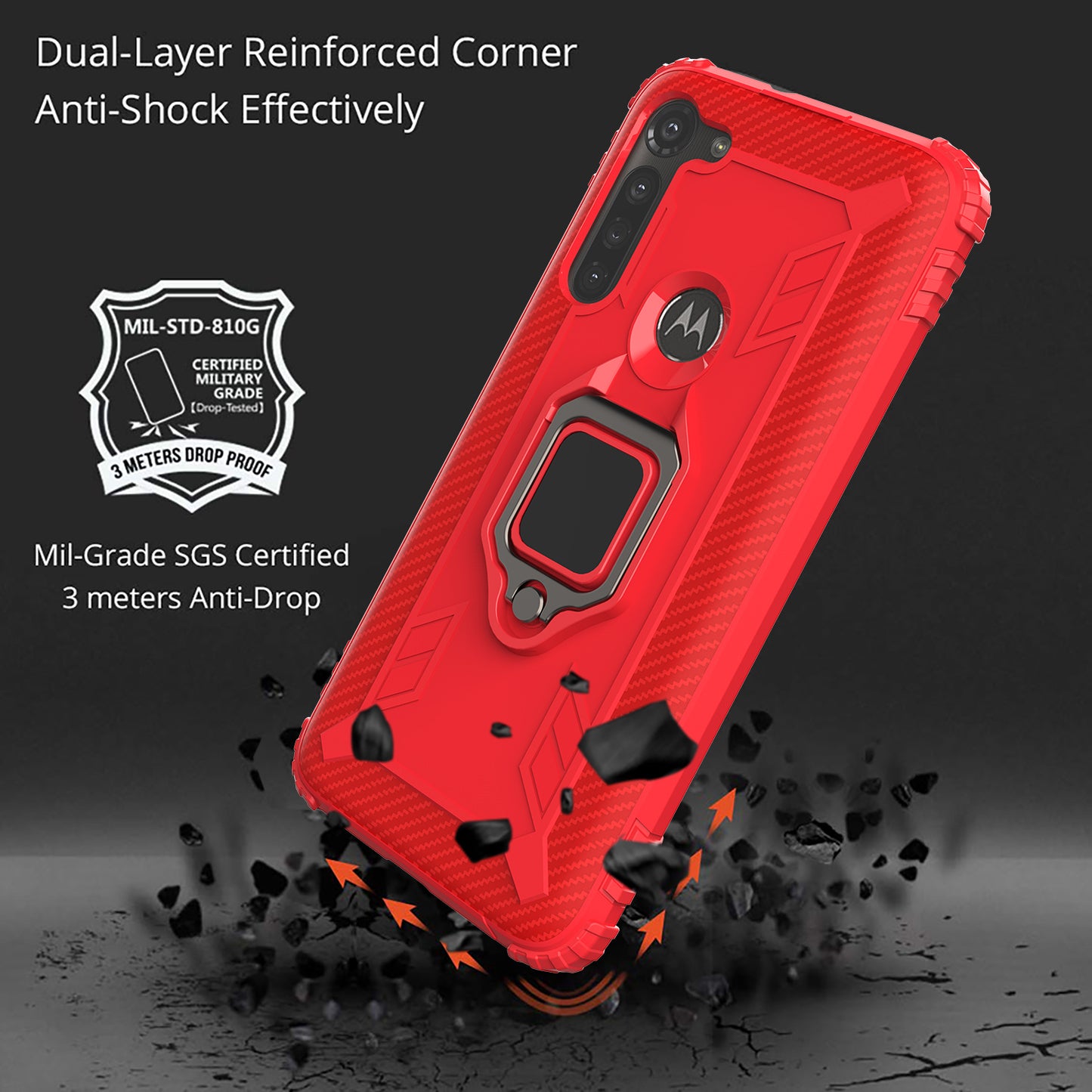 Finger Ring Kickstand Drop-proof TPU Protective Cover for Motorola Moto G8 Power