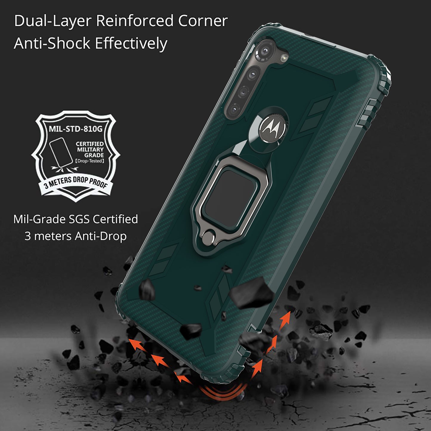 Finger Ring Kickstand Drop-proof TPU Protective Cover for Motorola Moto G8 Power