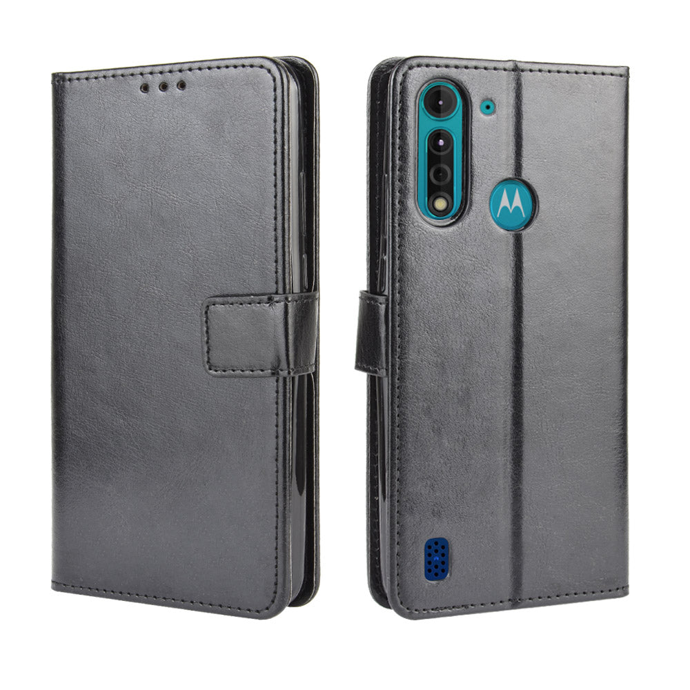 Crazy Horse Skin PU Leather Back Shell for Motorola Moto G8 Power Lite