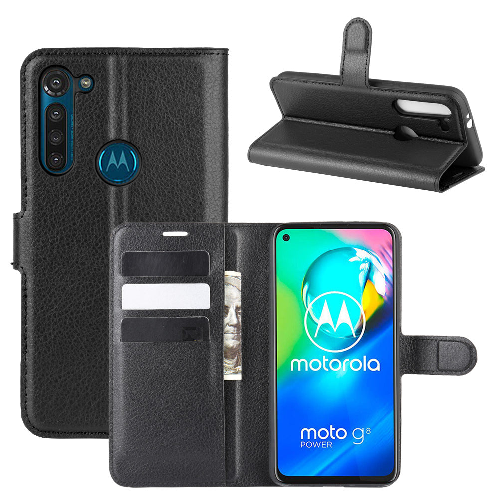 Litchi Skin with Wallet Leather Cover for Motorola Moto G8 Power